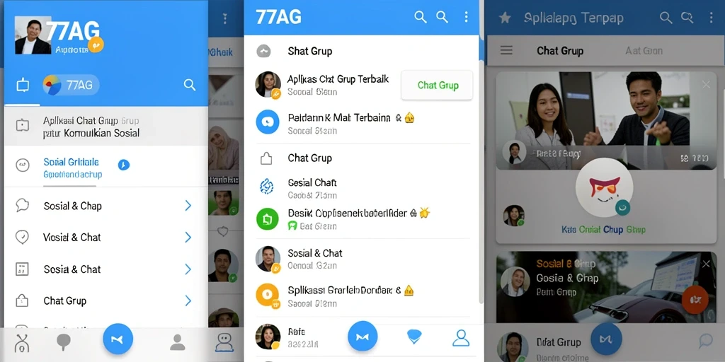 Tampilan antarmuka aplikasi 77AG dengan fitur Chat Grup yang menarik.